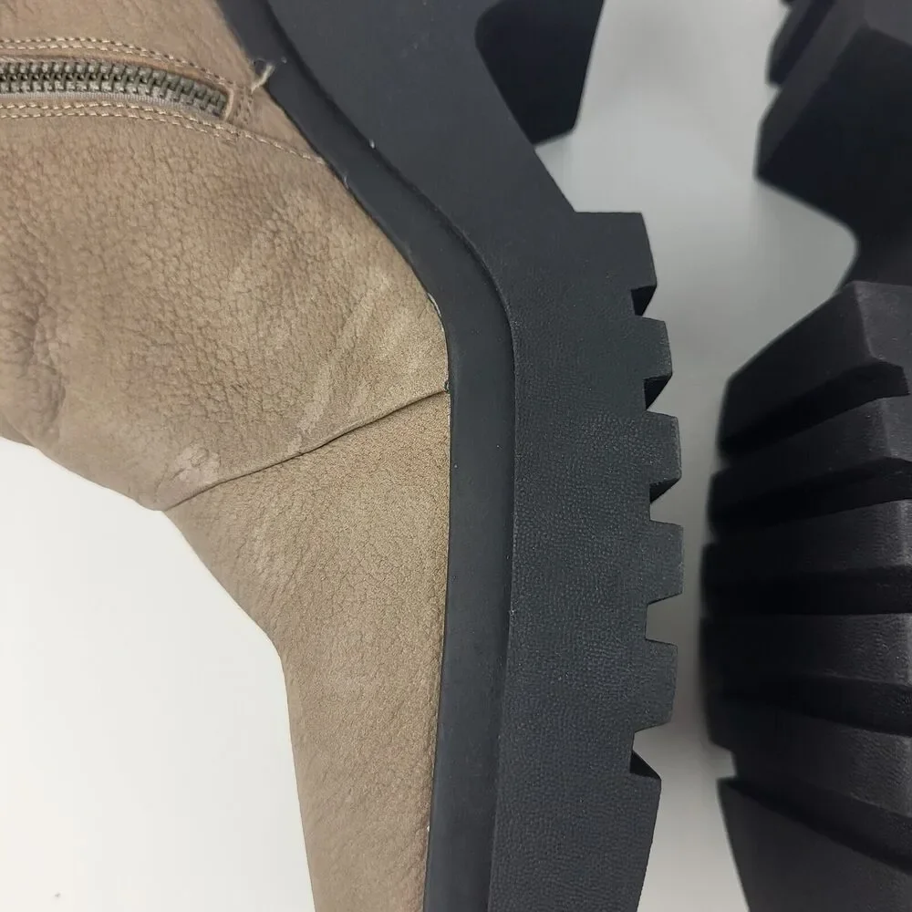 Eileen Fisher Tan Taupe Leather Lug Platform Ankle Booties Boots Size 11
